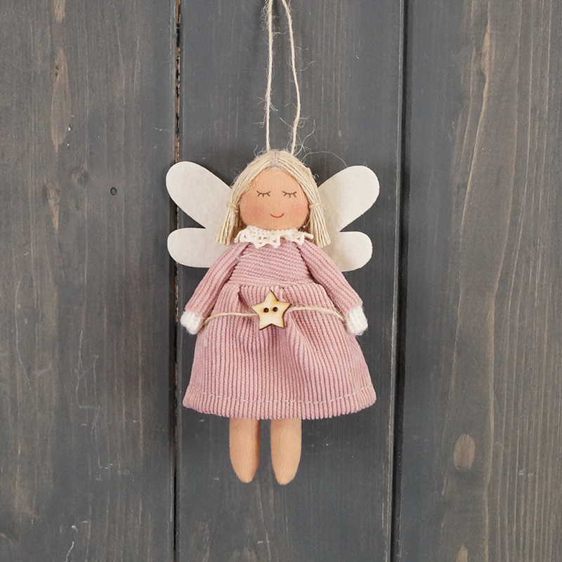 Pink Fabric Hanging Angel with Heart (12cm) detail page